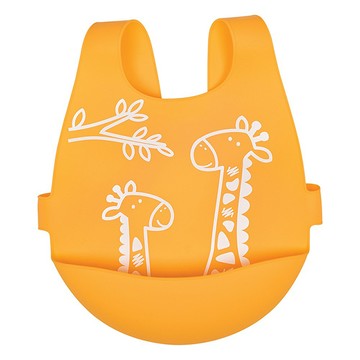 英國 JoJo Maman BeBe 矽膠防掉落食物袋穿式圍兜_ 長頸鹿遊玩(JJD4465Y)