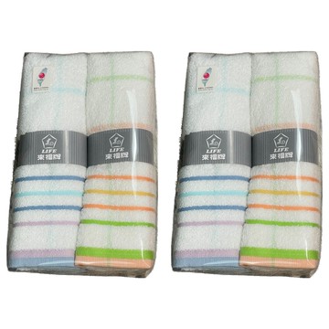 LIFE 來福牌 慶中元方格彩條毛巾2件組 精梳棉  顏色隨機  2組