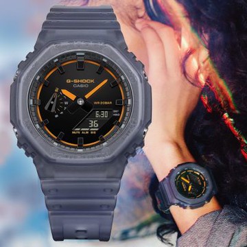 CASIO 卡西歐 G-SHOCK 煙霧光影 霓虹點綴 霧面半透明 八角形雙顯錶 送禮 禮物 推薦 GA-2100K-2A