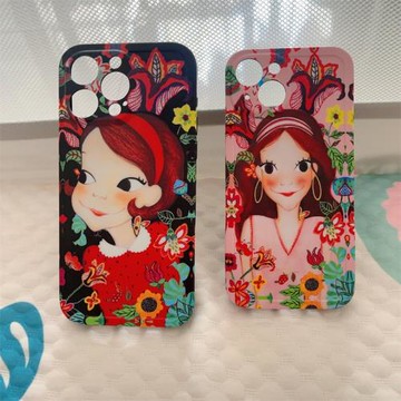 韓國插畫少女15pm適用iphone15磨砂手機殼1蘋果15 Pro max電話保護套陸心源媛軟膠全包防摔超薄小眾精孔鏡頭