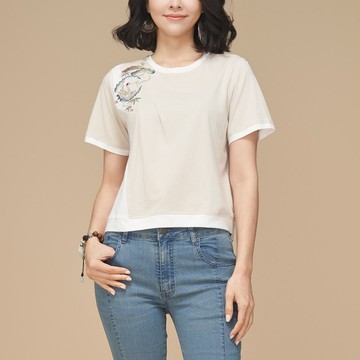 古典美 圓領花苞刺繡T桖【53005】