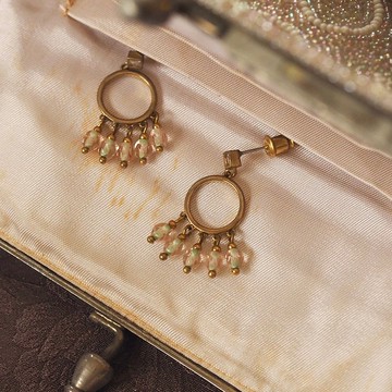 簡約鋯石圓圈小流蘇 粉綠