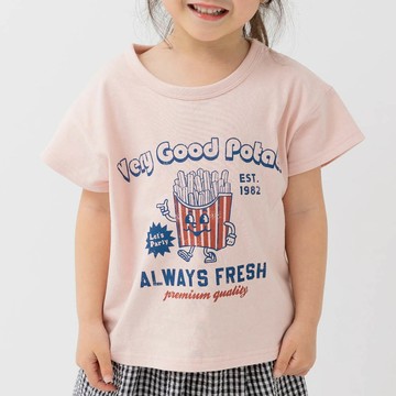 日本 Chil2 - 100%棉 可愛印花短袖上衣-薯條-粉紅