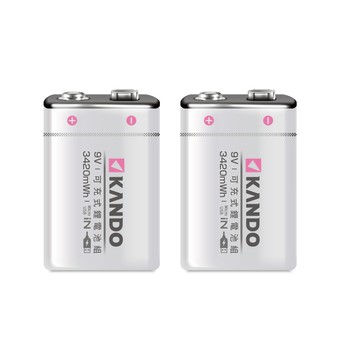 Kando (二入) 9V USB循環充電式鋰電池 (適用住警器、無線麥克風、偵煙器) UM-9V