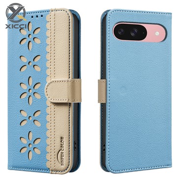 GOOGLE XICCI適用於谷歌Pixel 8 8A 8Pro 9 9A 9Pro 9ProXL真皮商務錢包拼接花朵壓
