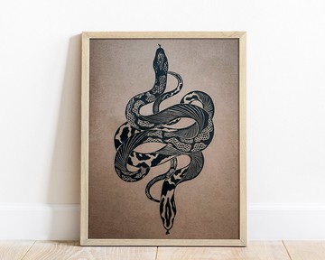 波西米亞風黑色古董蛇藝術原創油氈版畫藝術品喬遷禮物