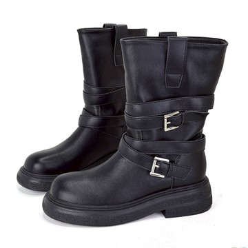 Berger 復古風潮雙飾扣中筒厚底靴