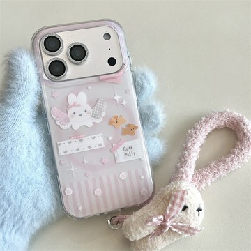 粉色魚卷豎紋天使兔子適用iPhone17蘋果16ProMax/15/14手機殼少女
