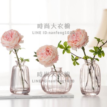 浮雕簡約小花瓶 迷你一支花花器透明彩色插花裝飾窗臺擺件【時尚大衣櫥】