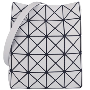 ISSEY MIYAKE 三宅一生BAOBAO 白灰色皮紋方格4x5盒形小斜背包