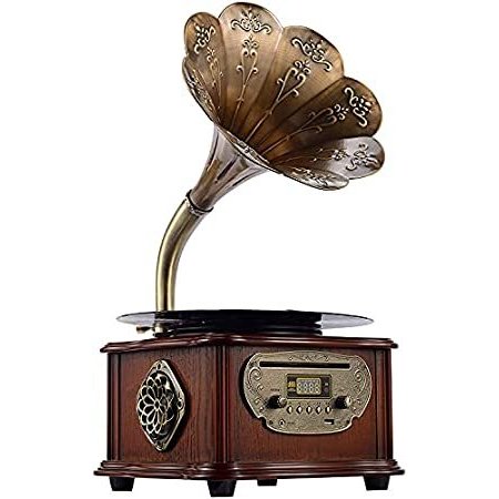 （新品） Wooden Phonograph Gramophone Turntable Vinyl Record Player Speakers Stereo