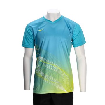 Mizuno  男款 藍色 美津濃 合身版 吸汗快乾 排球上衣 短袖 V2TABG1719