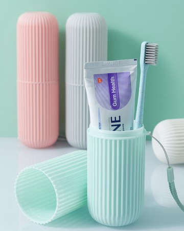 牙膏牙刷收納杯 收納盒 豎條紋北歐風洗漱杯 牙刷牙膏杯套 出差洗漱收納杯子 便攜旅行