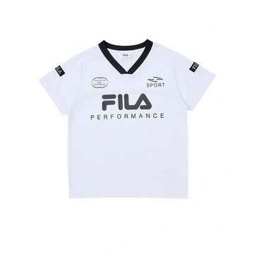 FILA KIDS 童機能排汗短袖V領T恤-白色 1TEZ-8305-WT