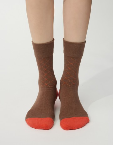 零束縛．線條格紋紳士襪- 棕