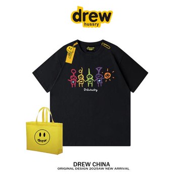 drew美式潮牌天線寶寶卡通短袖t恤男女情侶裝休閑寬松夏季上衣INS