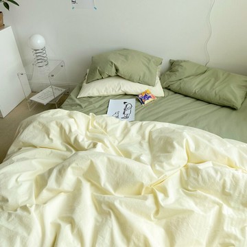 床上床單四件套純棉全棉100夏季被罩純色床單裸睡北歐風ins森系女