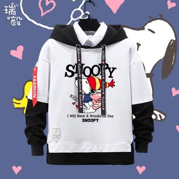 史努比Snoopy查理布朗卡通動漫假兩件連帽衛衣男女兒童裝學生外套