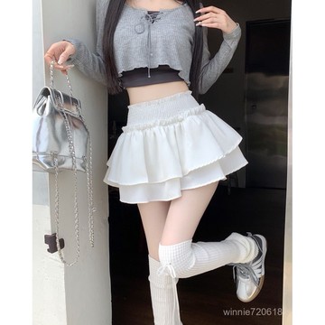 【限時特賣】春夏短裙  蓬蓬裙  A字裙]芭蕾風半身裙女春秋2024新款高腰顯瘦設計感辣妹白色蛋糕蓬蓬短裙