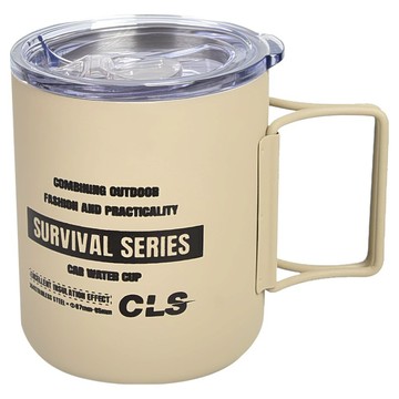 CLS 折疊雙層杯/登山杯/露營杯 軍風 露營 附杯蓋  卡其色  1個