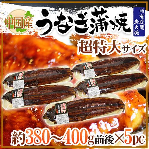 ”うなぎ蒲焼” 約380〜400g前後×5pc 中国産 ウナギ 鰻 有頭腹開 送料無料