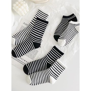 春夏季黑白條紋襪子女中筒襪棉襪學院風薄款長襪ins潮秋季運動襪
