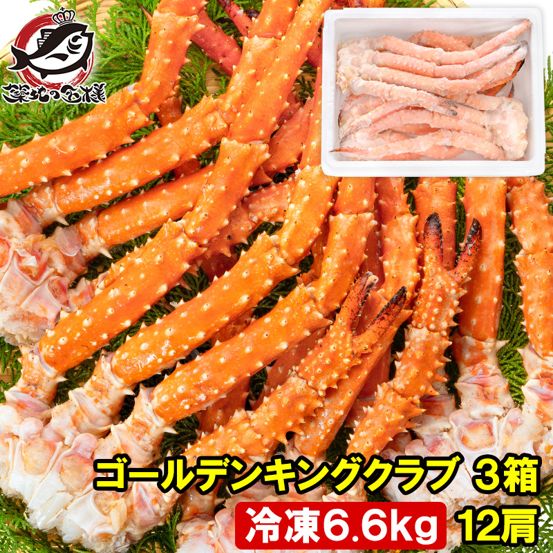 ゴールデンキングクラブ 3箱 冷凍総重量 6.6kg 合計12肩 解凍後 5.4kg タラバガニにも負けない旨味 タラバガニ科 イバラガニ 正規品 ボイル冷凍 足 肩セクション かに カニ 蟹 豊洲市場 カニ鍋 焼きガニ かに脚 ギフト 贈答用 お歳暮 単品おせち 海鮮おせち