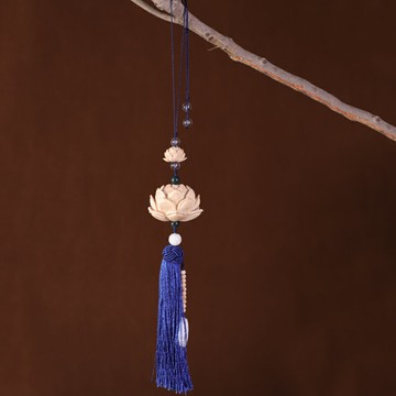 黃楊木蓮花汽車內掛件擺件吊墜白玉菩提雕刻蓮花懸掛式吊墜裝飾品