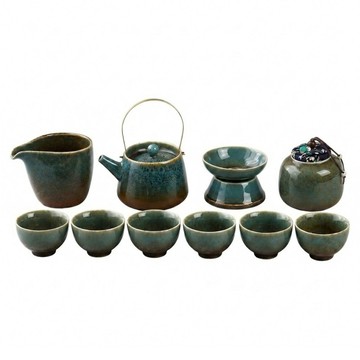 BRAVOMART 天目釉窯變茶具套組  窯藍色  1套  茶漏 + 茶罐 + 公道杯 + 茶壺 + 茶杯 6個