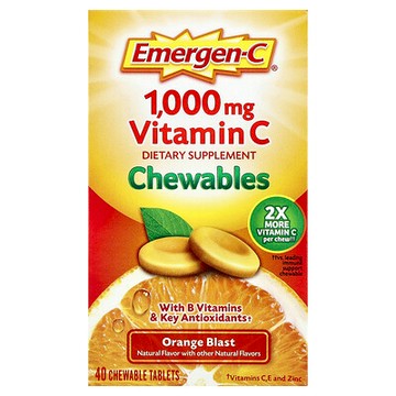 Emergen-C, 維生素 C 咀嚼片，爆裂橙味，1000 毫克，40 片（每片 500 毫克）