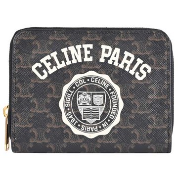 CELINE 賽琳 Triomphe 復古學院風印花皮革ㄇ字拉鍊零錢包(深咖)