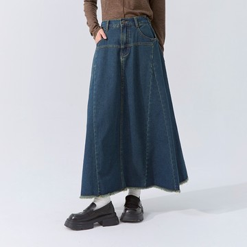 QUEENSHOP_F 女裝 抽鬚剪接設計傘擺牛仔裙 S/M/L 現+預 【03021665】