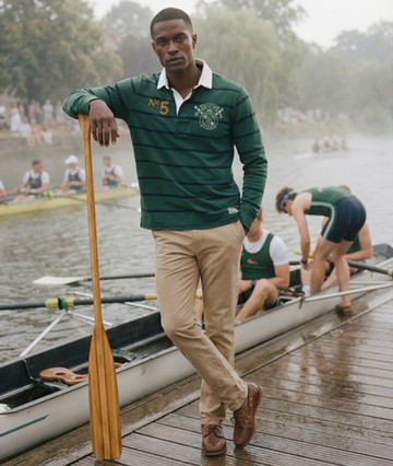 Superdry Men's Double Emblem Stripe Rugby Top Green Size: XL