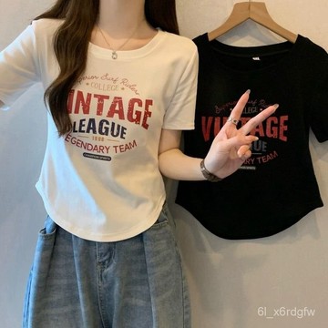 印花圓領短袖 短袖t恤 韓版t恤 女t恤 淑女女裝 短袖 衣服短袖 韓係衣服 正肩上衣 女生上衣 夏季衣服