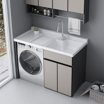 【含稅/免運】 太空鋁洗衣機陽臺一體柜組合洗衣柜臺盆伴侶洗臉盆帶搓板切角其他