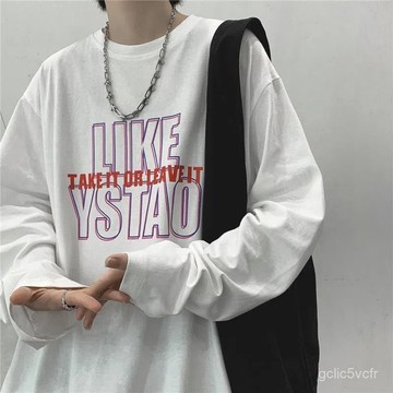 秋季體恤長袖T恤男港風寬鬆圓領情侶打底衫休閒百搭潮流內搭上衣 寬鬆顯瘦 休閒長t 圓領長袖t恤 長袖t恤 男長袖t恤內搭