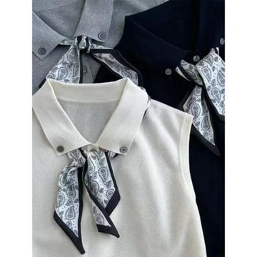 翻領絲巾系帶針織衫女2026新款爆款夏季冰絲薄款無袖背心針織上衣