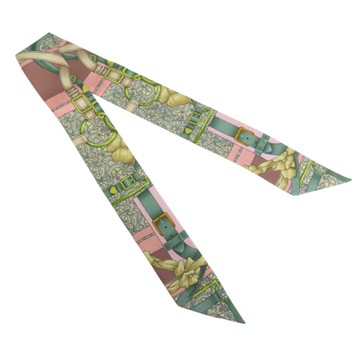 HERMES 愛馬仕 多色 絲綢 絲巾 Grand Manege Fleuri Twilly 【二手名牌BRAND OFF】