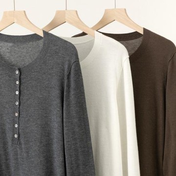 精紡細羊毛圓領針織打底衫女寬松休閑韓版通勤簡約長袖薄毛衣內搭