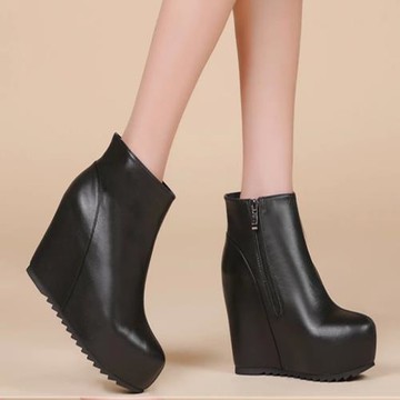 高跟短靴女秋冬真皮2025新款韓版內增高雪地靴百搭馬丁靴坡跟棉鞋