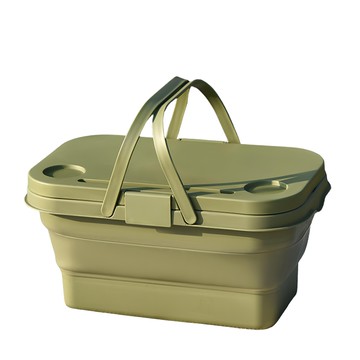 FOSO 可折疊收納箱/野餐籃-綠色 可當桌板使用  1格  1個