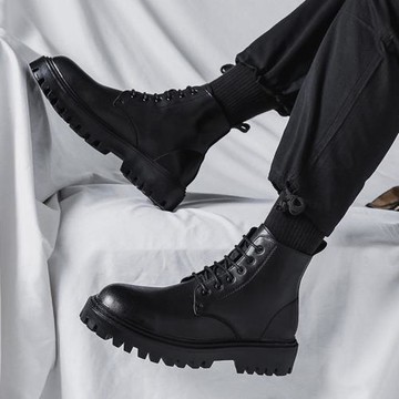 馬丁靴男秋冬加絨增高男靴子大碼男鞋45高幫46工裝47英倫風皮靴48