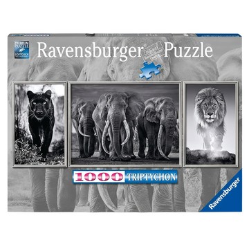 Ravensburger 維寶 全景三聯畫黑白動物拼圖  1000片  黑白動物 黑色 + 白色  1盒