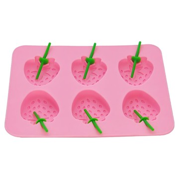 iSFun 草莓冰棒 矽膠模型製冰盒  顏色隨機  1個  16.4 x 13.5 x 2.2cm
