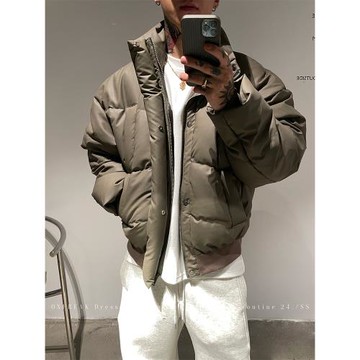 (免運)OXFREAK 「PU皮 三防面料」立領短款90白鴨絨羽絨服男冬季外套