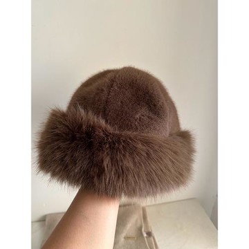 堆堆帽女士設計款咖色網紅款INS風仿皮草氛圍感冬季保暖帽包頭帽