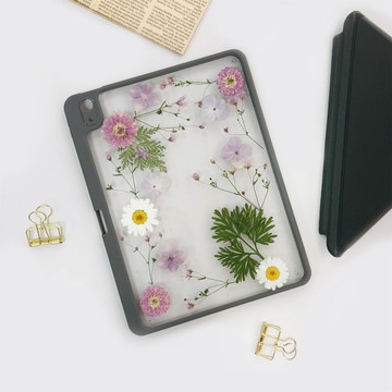 粉紅白花綠葉手工押花iPad殼 iPad Air 11寸13寸iPad Pro11寸13寸