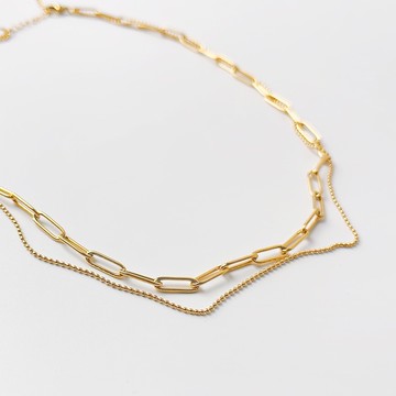 [鈦鋼.項鍊] 鏈條雙層項鍊【UME】洗澡可戴 疊戴項鍊 雙層項鍊 鈦鋼鍍18K金