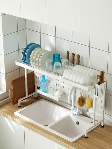 可伸縮廚房水槽上方置物架碗架瀝水架碗碟架臺面多功能碗盤收納架