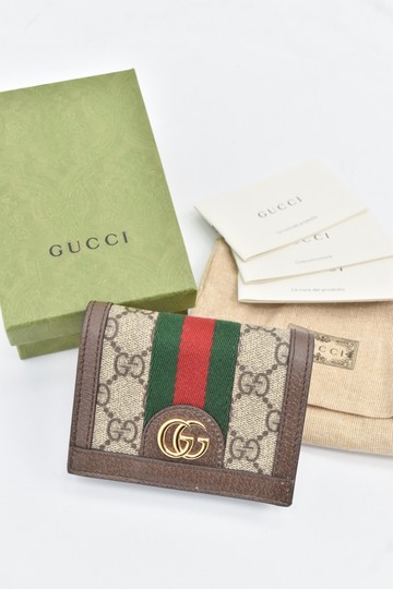 gucci 棕色 ophidia經典老花織帶對折零錢包